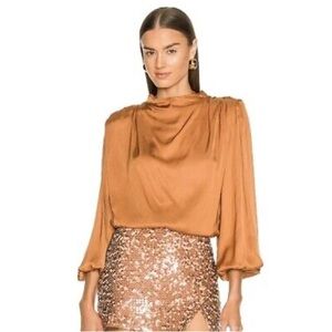 ASTR the label - Meliani Golden Amber Shoulder Pad Button Closure Blouse Size S